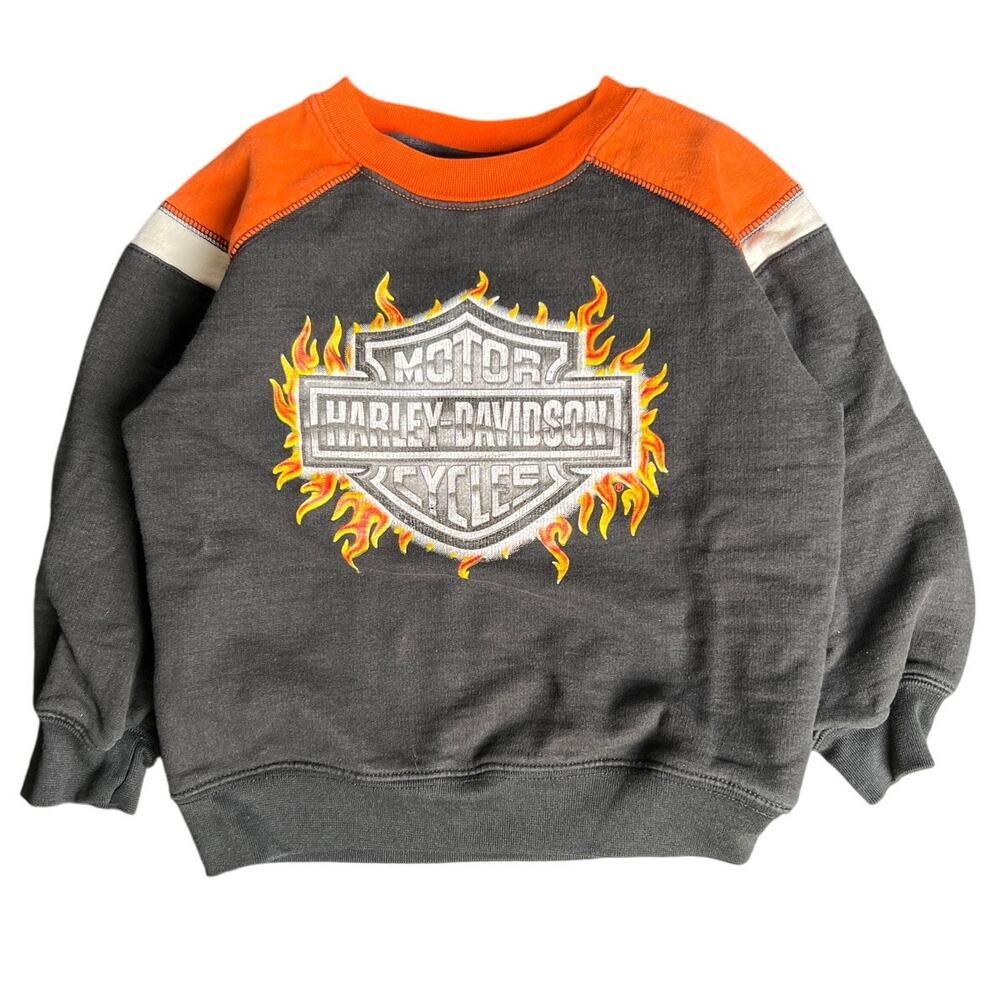 Vintage Harley Davidson Size 4 Kids Black & Orange Crewneck Big Logo